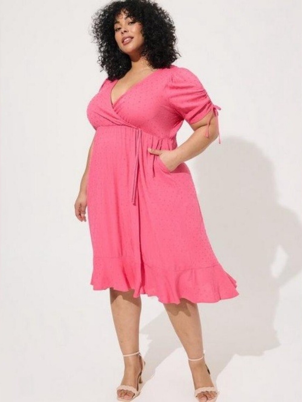 Torrid Womens Pink Wrap-Style Dress with Faux Tie Waist